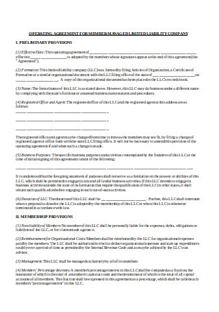 Operating Agreement for Member Managed LLC