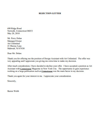 Owner Application Rejection Letter