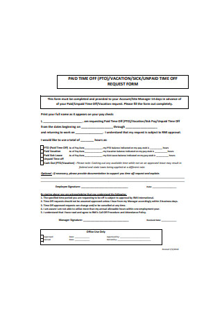 Paid Time Off Request Form Example