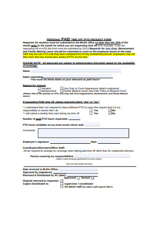 Paid Time Off Request Form Sample