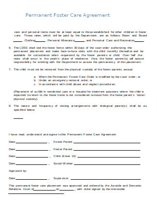Permanent Foster Care Agreement