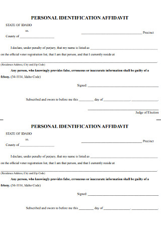 Personal Identification of Affidavit Form