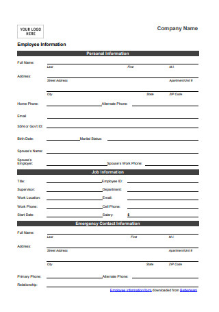 Personal Information Form Sample