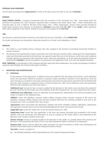 Personal Loan Agreement in PDF