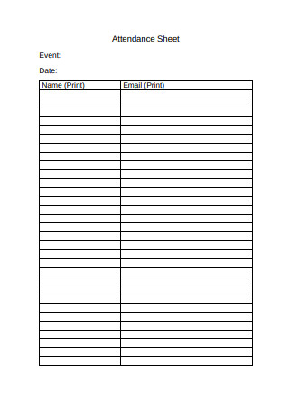 Printable Attendance Sheet Format