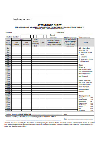 Printable Attendance Sheet