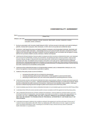 Printable Confidentiality Agreement