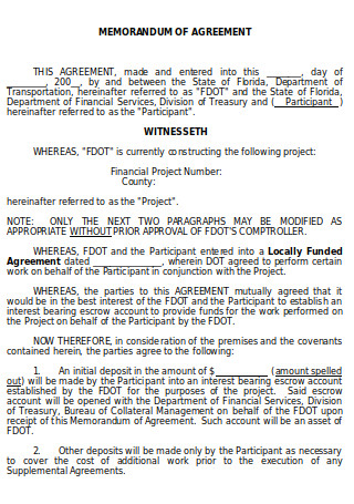 Printable Memorandum of Agreement