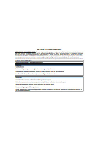 Program Logic Model Worksheet