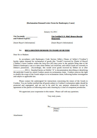 Reclamation Demand Letter Form