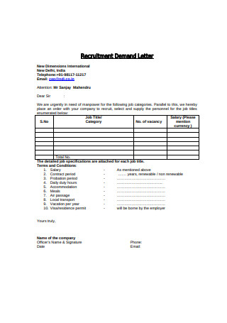 Recruitment Demand Letter