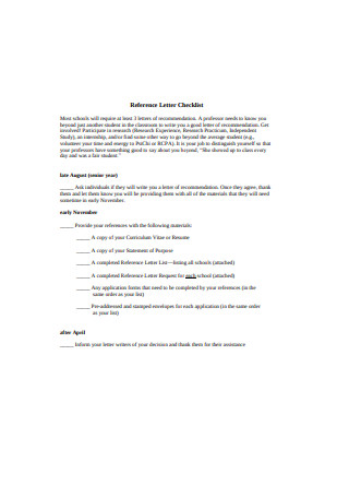 Reference Letter Checklist