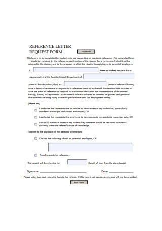 Reference Letter Request Form