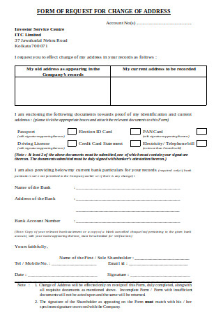 Request for Change of Address Form