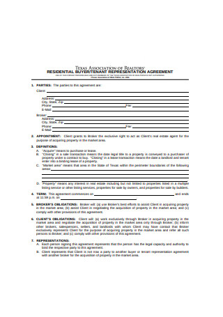 Residential Buyer Representation Agreement Sample