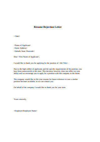 Resume Rejection Letter