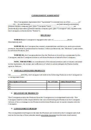 Retail Consignment Agreement