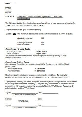 Salary and Commission Plan Agreement