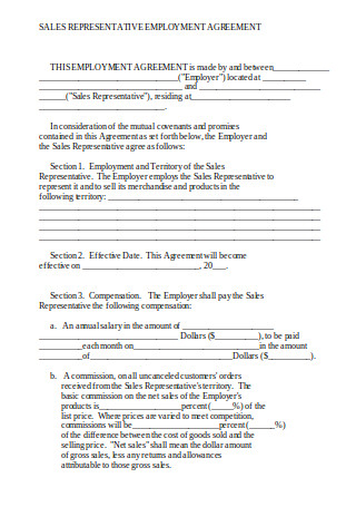Sales Representative Employment Agreement