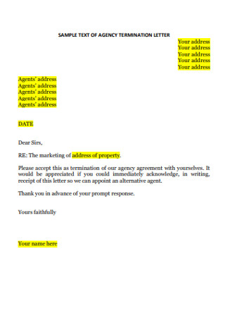Sample Agency Termination Letter
