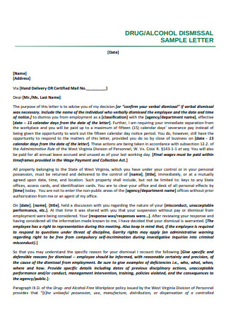 Sample Alcohol Dismissal Letter