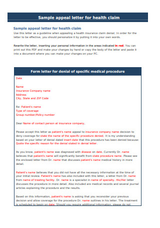 Sample Appeal Letter for Health Claim