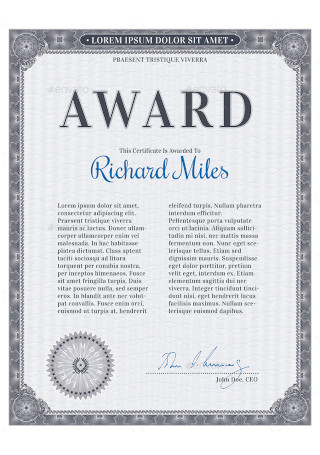 Sample Award Certificate