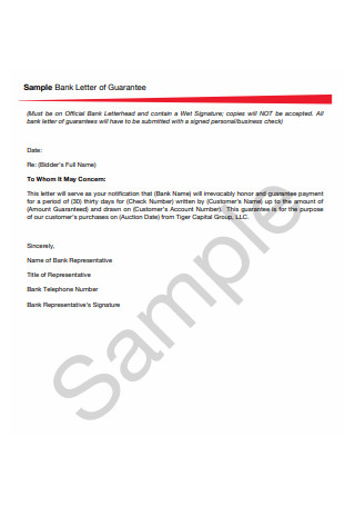 Sample Bank Letter of Guarantee