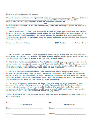 Sample Bookstore Consignment Agreement
