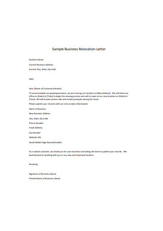 Sample Business Relocation Letter