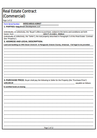 Sample Commercial Real Estate Contract
