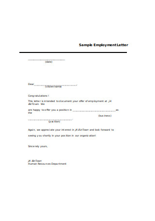 Sample Employment Letter Example