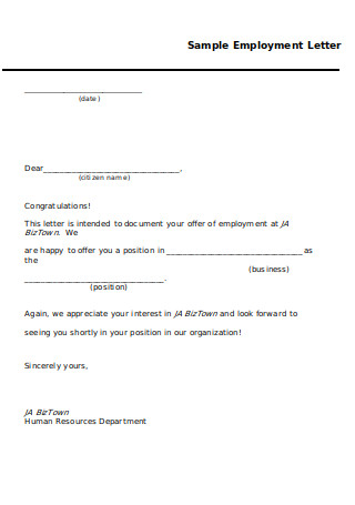 Sample Employment Letter Template