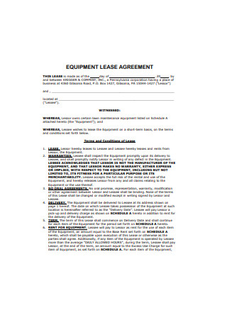 Sample Equipment Lease Agreement