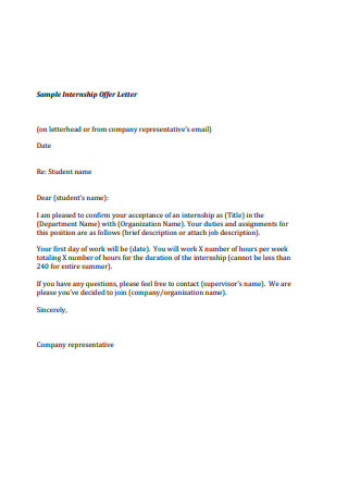 Sample Internship Offer Letter