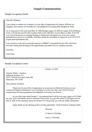 Sample Job Communications Offer Letter