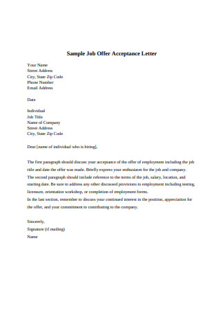 Sample Job Offer Acceptance Letter