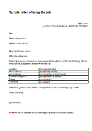 Sample Job Offering Reference Letter