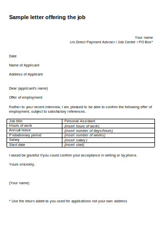 Sample Letter Offering the Job