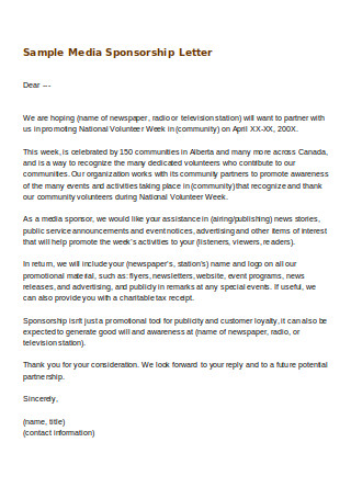 Sample Media Sponsorship Letter