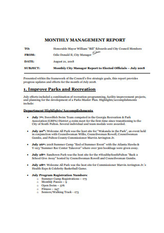 Sample Monthly Management Report
