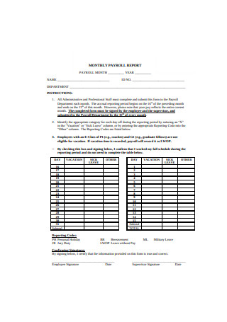 Sample Monthly Payroll Report