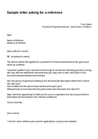 Sample Personal Asking for Reference Letter
