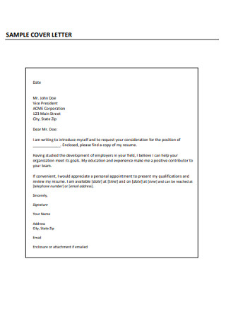 Sample Personal Referece Cover Letter