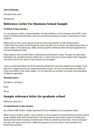 Sample Reference Letter For Business School