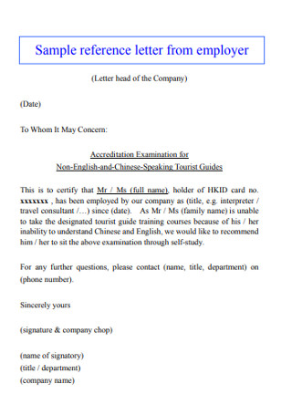 Sample Reference Letter From Employer 