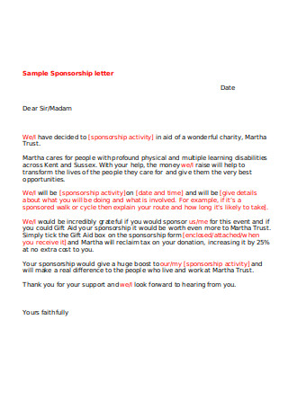 Sample Sponsorship Letter