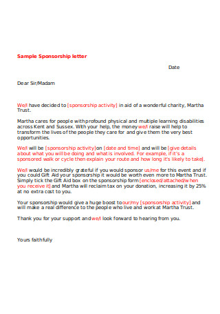 Sample Sponsorship Letter for Donation - Download in Word, Google