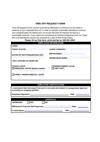 Sample Time Off Request Form
