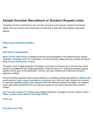 Sample Volunteer Recruitment Donation Letter